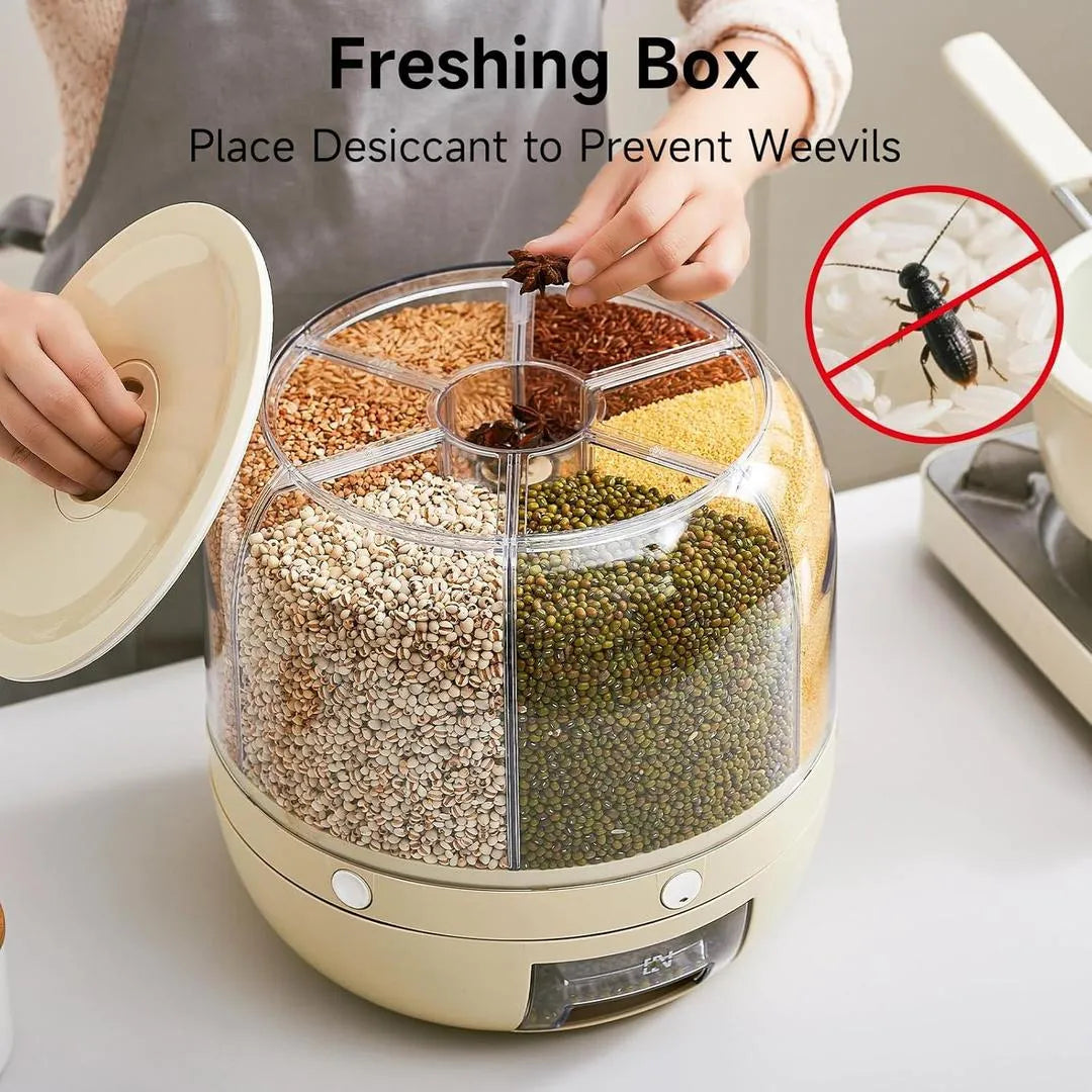 360° Rotating Rice Dispenser & Dry Food Storage Organizer