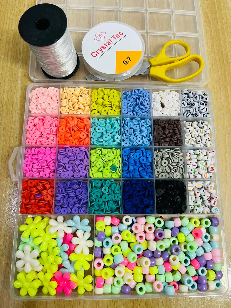 DIY Jewellery Beads Clay Beads With Scissor Elastic & Crystal Tag