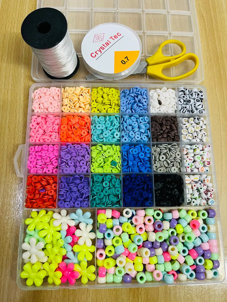 DIY Jewellery Beads Clay Beads With Scissor Elastic & Crystal Tag