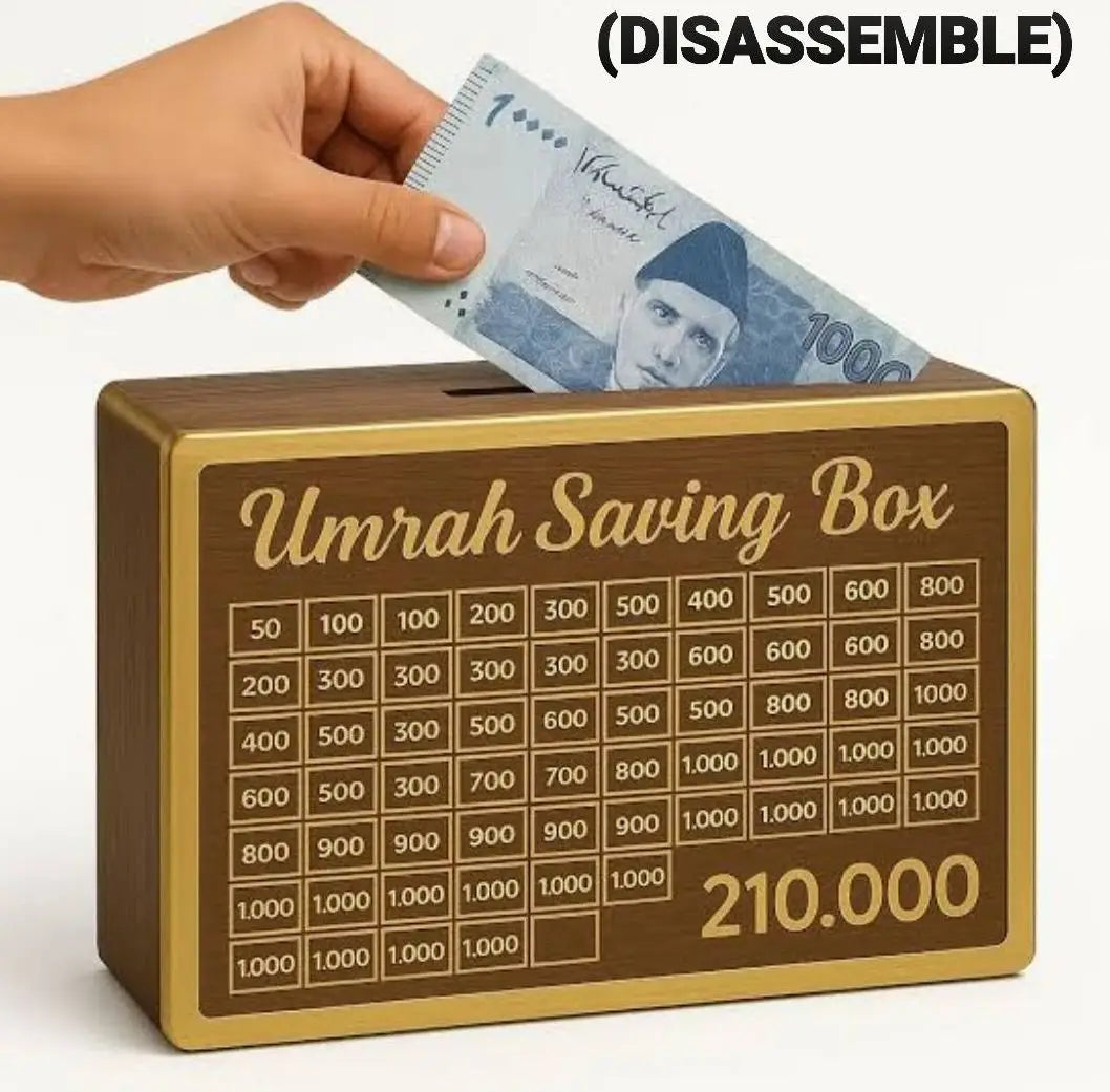 **Wooden Umrah Saving Box with 280 Days Tracker**