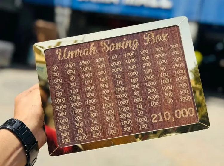 **Wooden Umrah Saving Box with 280 Days Tracker**