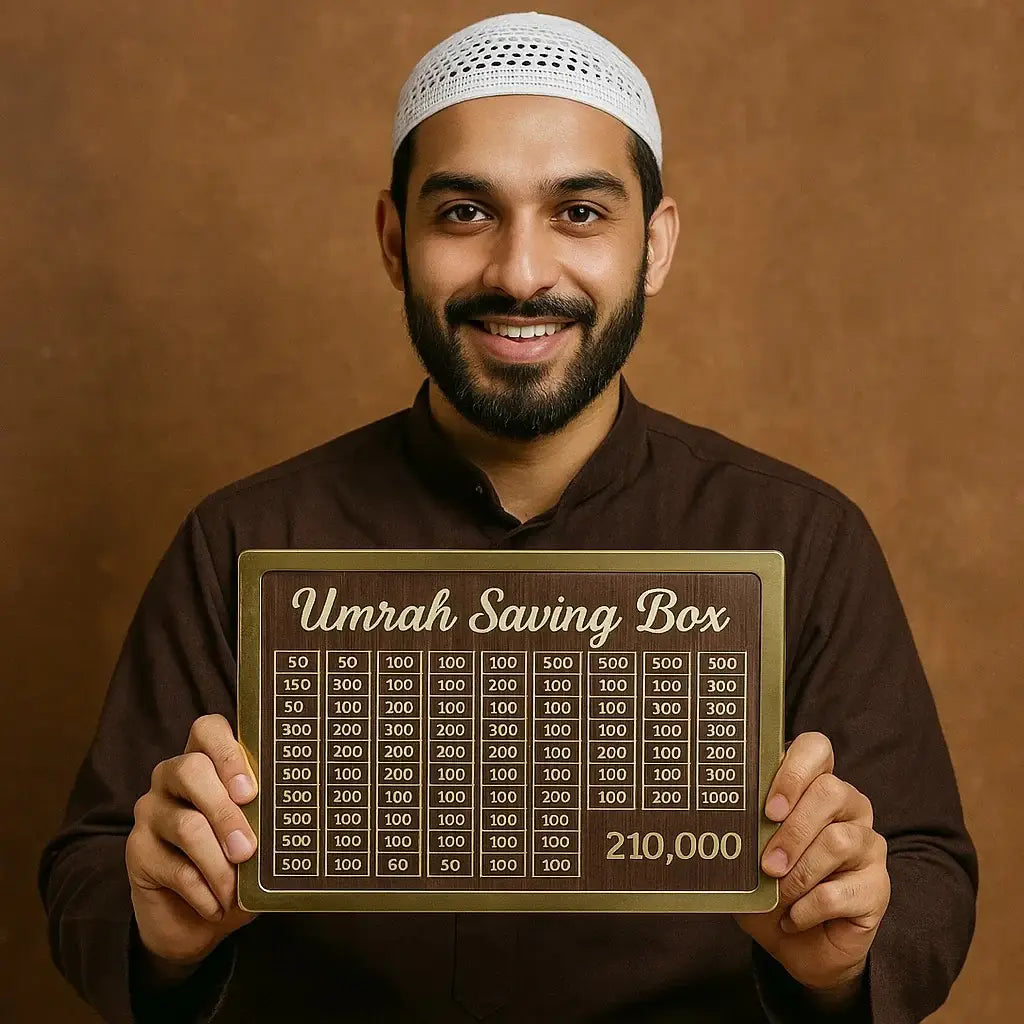 **Wooden Umrah Saving Box with 280 Days Tracker**