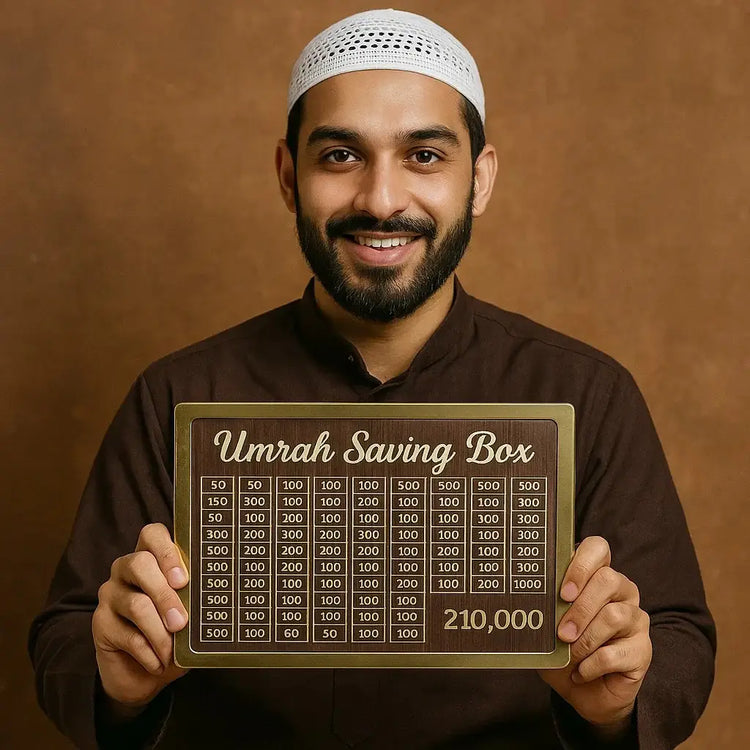 **Wooden Umrah Saving Box with 280 Days Tracker**
