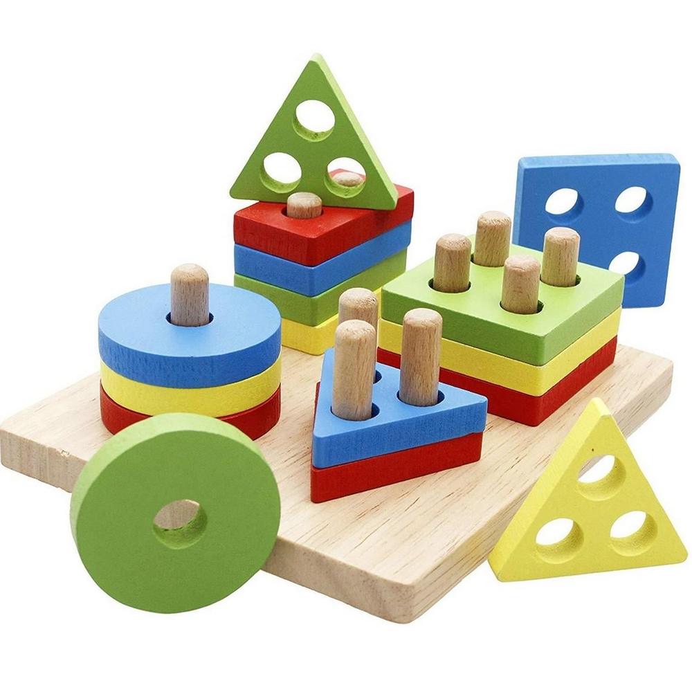 Kids Educational Wooden Shape Sorting & Stacking Toy