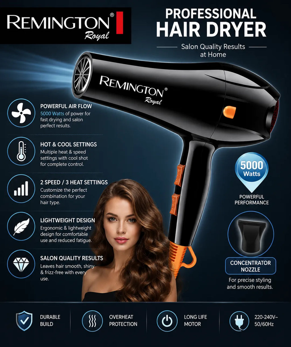 Remington D6005 High-Speed Ionic Hair Dryer for Fast Drying