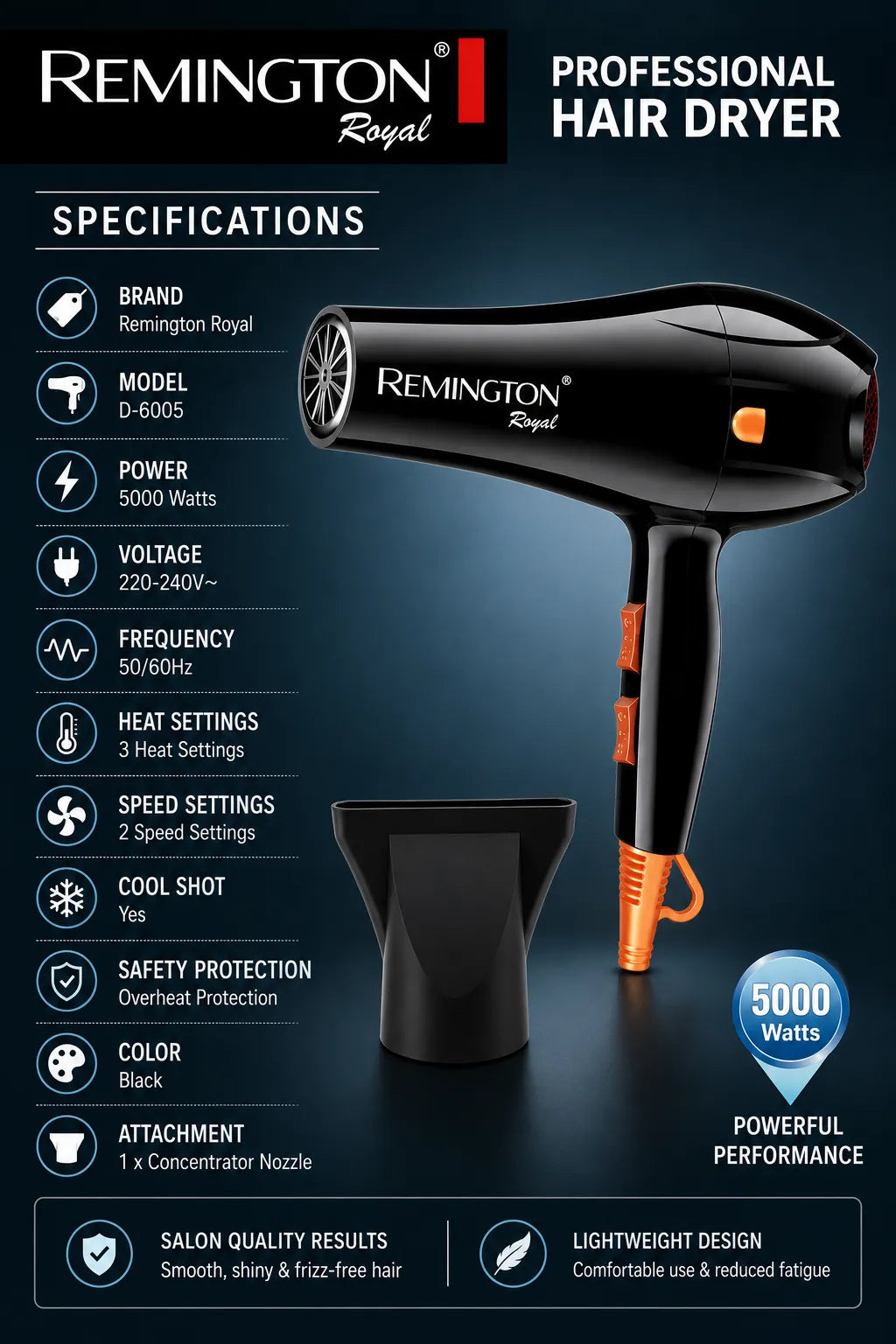 Remington D6005 High-Speed Ionic Hair Dryer for Fast Drying
