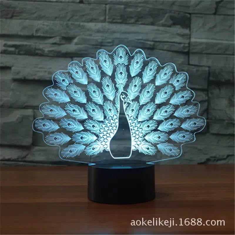 Peacock LED Night Lamp Blue Rechargeable Remote Control