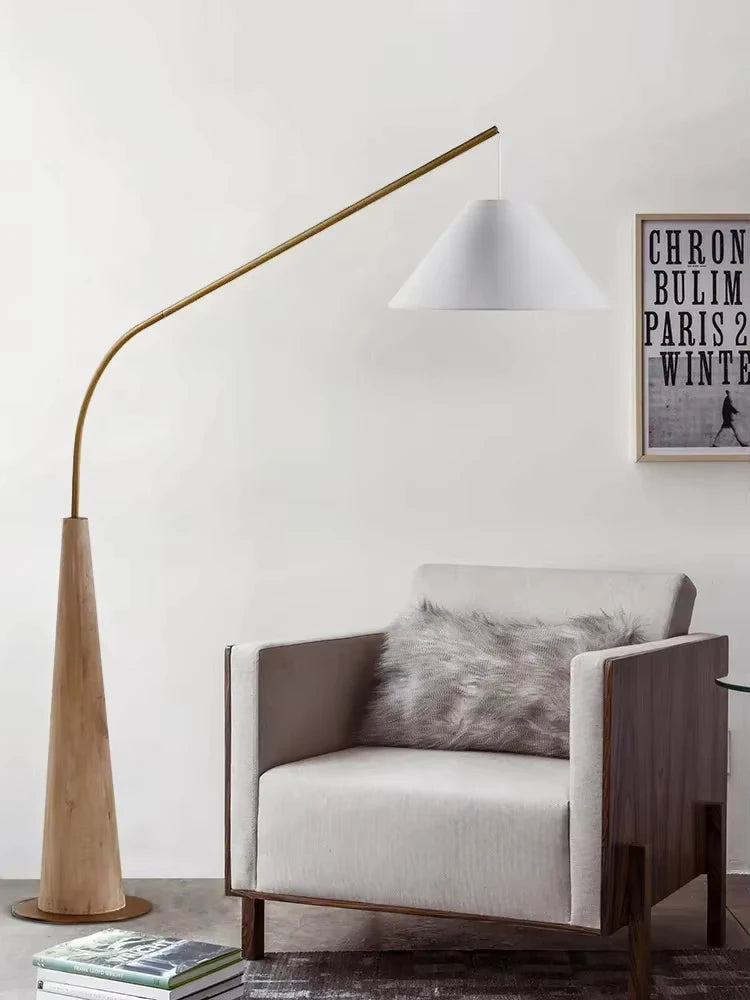 Modern Walnut Fabric Floor Lamp Living Room Standing Light Bedroom Bedside Lights Study Room Art Home Decor LED Lighting Device