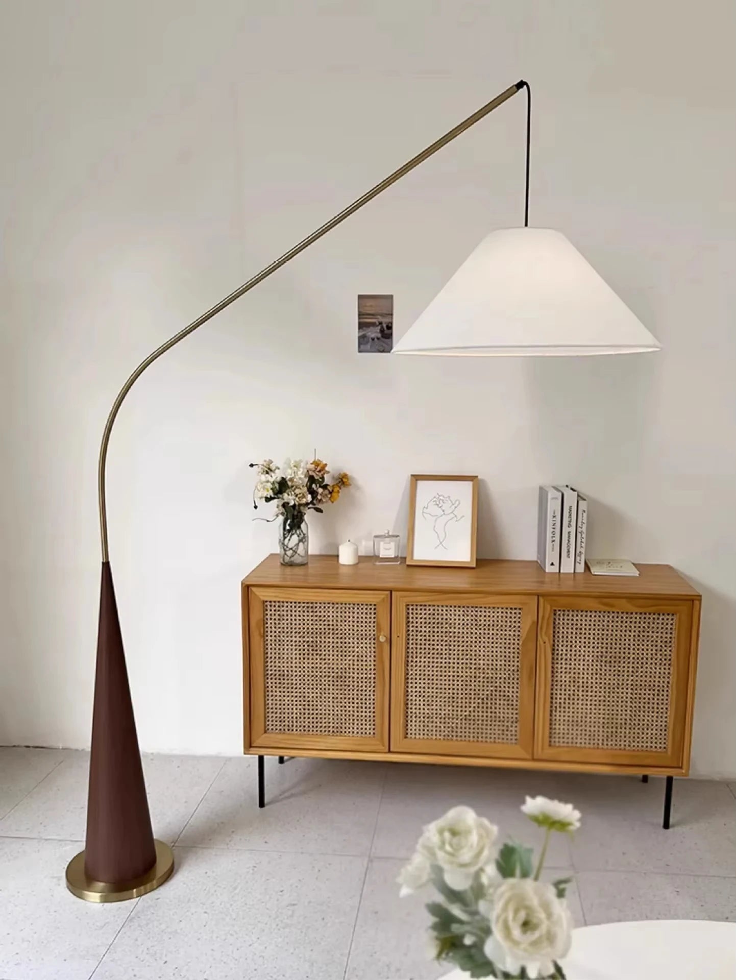 Modern Walnut Fabric Floor Lamp Living Room Standing Light Bedroom Bedside Lights Study Room Art Home Decor LED Lighting Device
