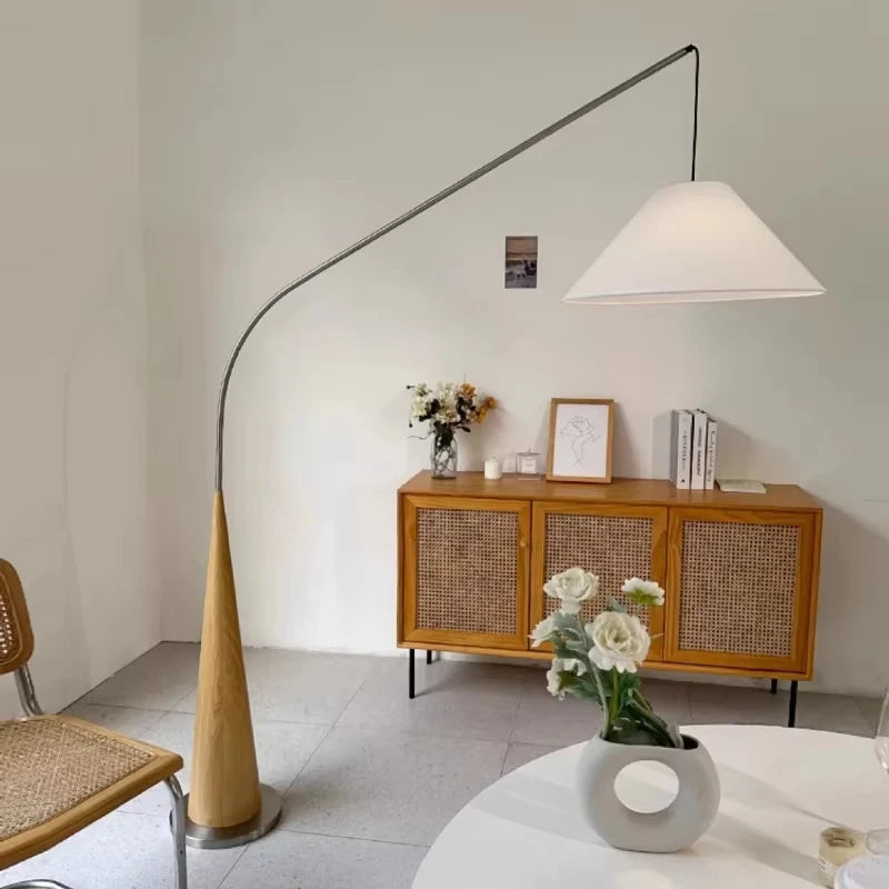 Modern Walnut Fabric Floor Lamp Living Room Standing Light Bedroom Bedside Lights Study Room Art Home Decor LED Lighting Device