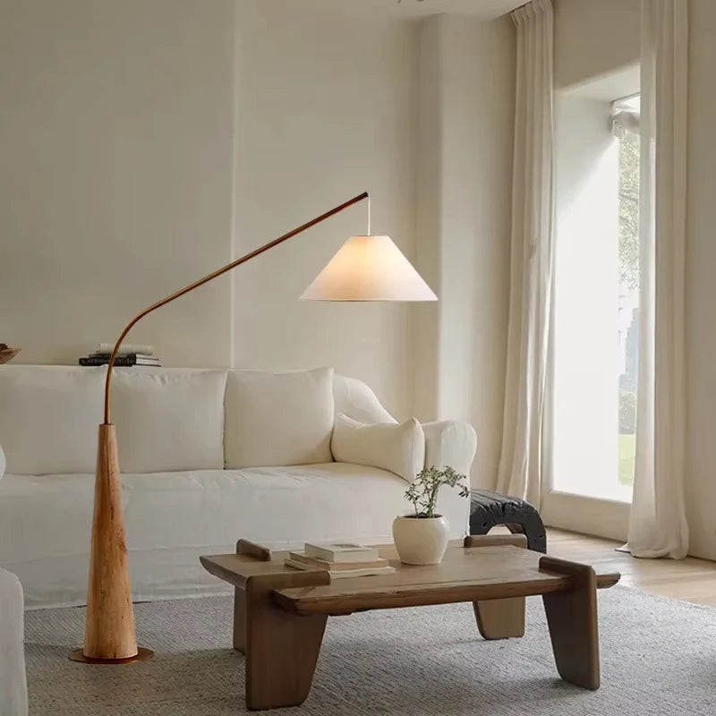 Modern Walnut Fabric Floor Lamp Living Room Standing Light Bedroom Bedside Lights Study Room Art Home Decor LED Lighting Device
