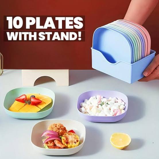 Food Grade Plastic Household Dining Plates | 10 pcs Elliptical Spit Bone Plate Set | Multi-Function & Durable