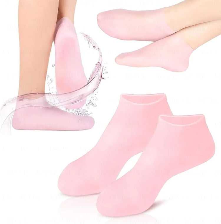 Silicone Jelly Socks in pink designed for ultra-moisturizing gel foot care and comfort.